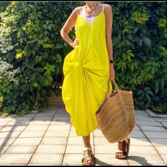Zara Dresses & Skirts - Zara neon  lime green knotted dress NWT med